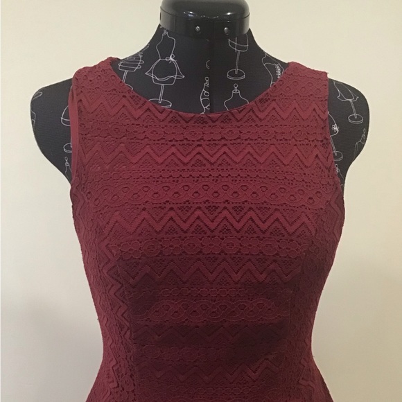 Burgundy Red Lace Fit and Flare dress - Picture 2 of 9